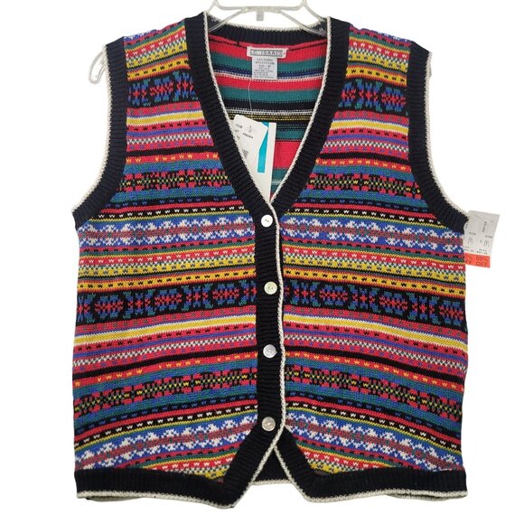I.C. Isaacs 1990s Sweater Vest Medium Button Down Knit Fair Isle Deadstock New - Picture 1 of 9